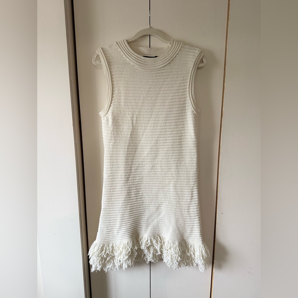NWOT Zara CHECK KNIT FRINGED DRESS Textured Coverup Wedding Bachelorette Bridal - Picture 6 of 8